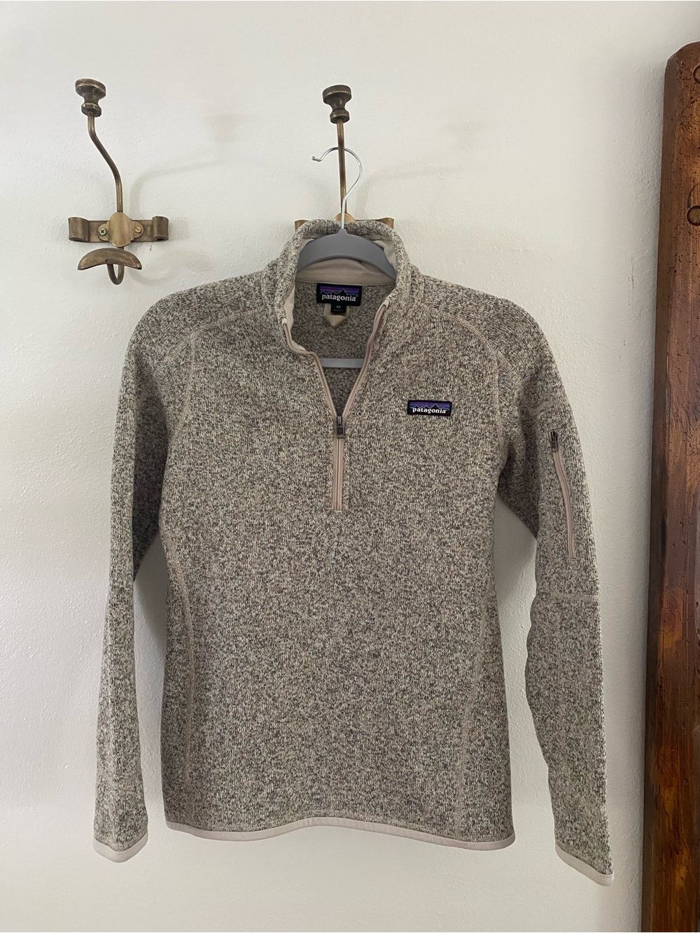Patagonia Better Sweater Heathered Taupe and Cream Quarter Zip Pullover